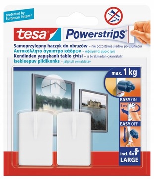 TESA POWERSTRIPS Haczyki samoprzylepne wieszaki do ramek obrazów 2 x 1kg