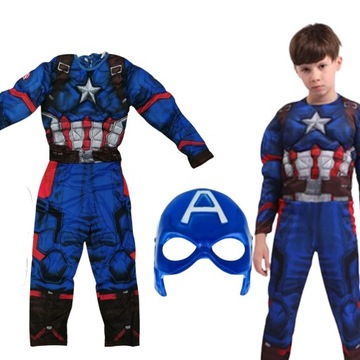 KAPITAN AMERYKA STRÓJ AVENGERS KOSTIUM Z MIĘŚNIAMI +MASKA R.134