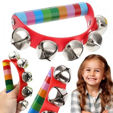 V3 GRZECHOTKA DREWNIANE JANCZARY DZWONECZKI TAMBURYNO DLA DZIECI MIX