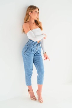 Modelujące spodnie damskie Jeansy MOM FIT wysoki stan luźna nogawka XL