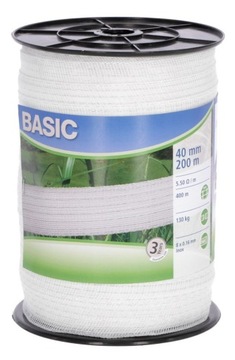 TAŚMA BASIC PASTUCH DLA KONI 200 MB / 40 MM BIAŁA