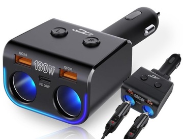 ROZDZIELACZ ROZGAŁĘŹNIK 2 GNIAZDA ZAPALNICZKI USB SZYBKA ŁADOWARKA QC PD