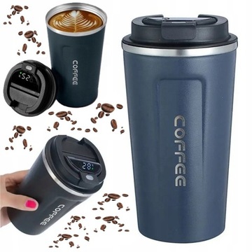 KUBEK TERMICZNY DO SAMOCHODU TERMOS 510ML LCD SMART NA KAWĘ NIEBIESKI