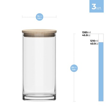 СТЕКЛЯННЫЕ КУХОННЫЕ КОНТЕЙНЕРЫ 3х В20 см ДЛЯ СЫПЫХ ПРОДУКТОВ Еда Для Кладовой