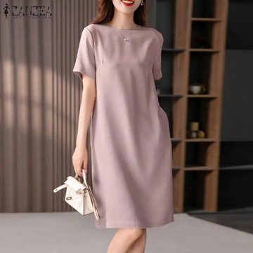 Summer Fashion Short Sleeve Solid Dress ZANZEA Wom