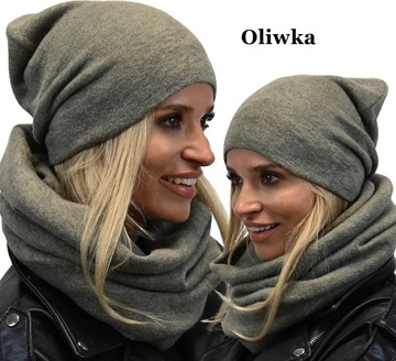 Súprava ČIAPKA NÁKRČNÍK ziomový set Sada na jeseň Olivová - Khaki K6