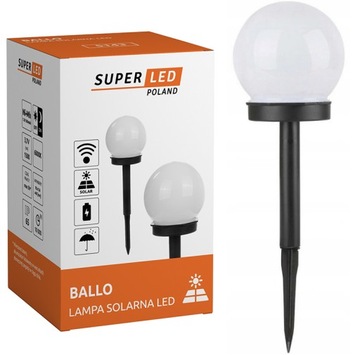 Lampa ogrodowa wbijana LED SOLARNA KULA BIAŁA 10 cm