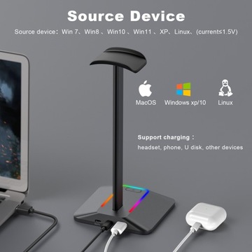 НОВАЯ ПОДСТАВКА ДЛЯ НАУШНИКОВ BEE GAMING USB-концентратор со светодиодной подсветкой RGB