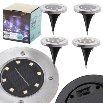 СОЛНЕЧНЫЕ САДОВЫЕ ЛАМПЫ, ПОДЪЕЗД, 8LED, 4 ШТ. ХОЛОДНЫЙ БЕЛЫЙ