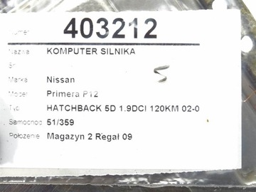 JEDNOTKA MOTORU NISSAN PRIME P12 0281011646 1.9 120KM ŘÍZENÍ MODUL