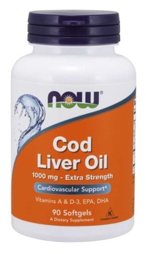 NOW Foods Cod Liver Oil Omega 3 EPA DHA TRAN 90kap