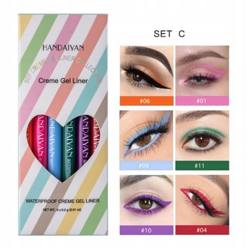 6 Pcs/Set Cat Eye Makeup Waterproof Neon Colo