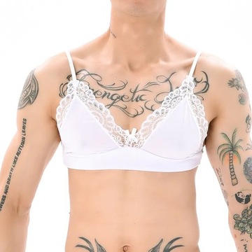 Męski biustonosz Sexy koronkowy sissy bielizna erotyczna biały 2 s