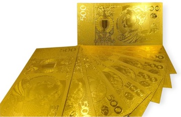 Позолоченная коллекционная банкнота 500 ZŁOTYCH SOBIESKI, золотая версия, УНИКАЛЬНАЯ