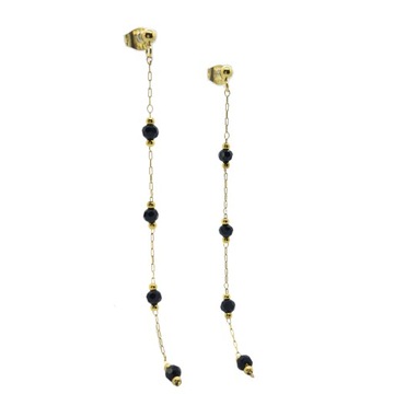 KOLCZYKI ZŁOTE BEADS STAL CHIRURGICZNA CZARNE KORALIKI WISZĄCE DŁUGIE 316L