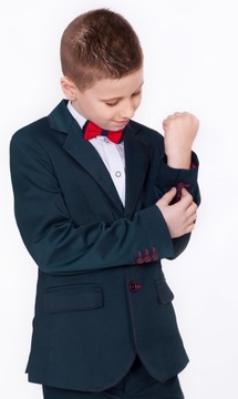 MARYNARKA CHŁOPIĘCA czarna z przeszyciami czerwonymi NA PODSZEWCE slim 152