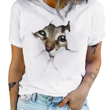 KOSZULKA DAMSKA 3D HARAJUKU T-SHIRT KOCIAK 2XL