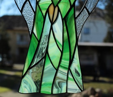 Витраж Ангел-хранитель Тиффани зеленый большой