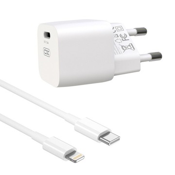 Сетевое зарядное устройство XO PD 20 Вт 1x USB-C белый + USB-C — кабель Lightning