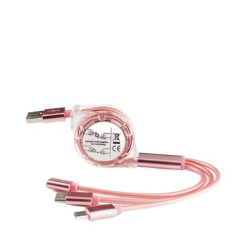 WYSUWANY KABEL ŁADUJĄCY USB 3 W 1 - Różowy