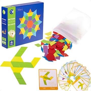 KLOCKI DREWNIANE PUZZLE UKŁADANKA GRA KREATYWNA MOZAIKA MONTESSORI 155 EL.