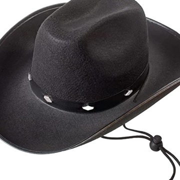 Kapelusz kowbojski w stylu zachodnim ze smyczą, cylinder jazzowy, damski kapelusz przeciwsłoneczny czarny