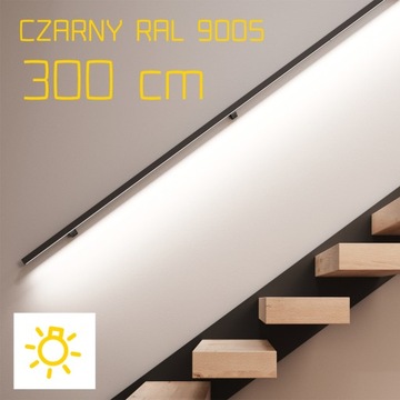 Poręcz ścienna do ściany metalowa stalowa czarna z oświetleniem LED 300cm