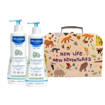 MUSTELA Delikatny żel do mycia 2x500ml + KUFEREK