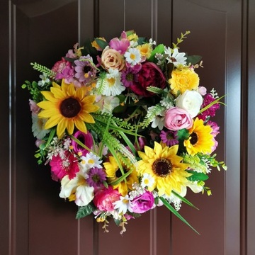 Весенний венок ПОДСОЛНУШКИ на дверь, цветы, 40 см.