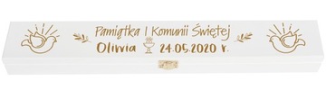 BIAŁE drewniane pudełko na świecę CHRZEST KOMUNIA