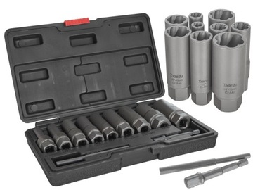 Zestaw długich nasadek do urwanych śrub 11 szt. 6-19mm Tvardy