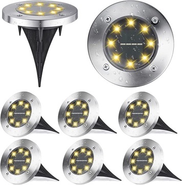8SZT LAMPKI OGRODOWE SOLARNE GRUNTOWE LED DYSKI