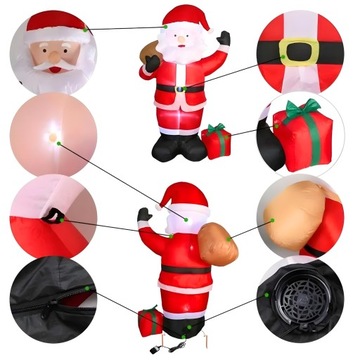 БОЛЬШОЙ САНТА НАДУВНОЙ, С ПОДСВЕТКОЙ, САМОНАДУВАЮЩИЙСЯ СВЕТОДИОД, 180 СМ XXL