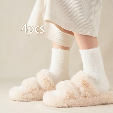 4 пары женских носков Теплые, толстые, модные осенне-зимние плюшевые носки, белые