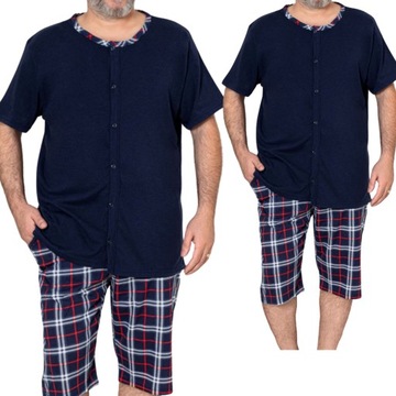 PIŻAMA MĘSKA BAWEŁNIANA KRÓTKI RĘKAW CAŁA ROZPINANA DUŻE ROZMIARY 2XL