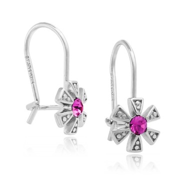 СЕРЕБРЯНЫЕ СЕРЬГИ ДЕТСКИЕ, ПОДВЕСЯЩИЕ ЦВЕТЫ, РОЗОВЫЕ