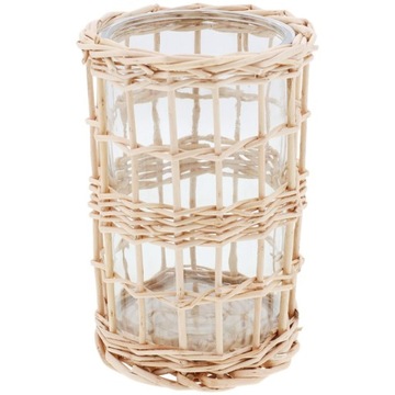 ŚWIECZNIK LAMPION RATTANOWY SZKŁO BAMBUS WZ3 BRĄZ