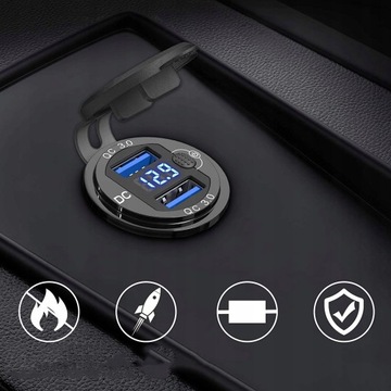 ЗАРЯДНОЕ УСТРОЙСТВО ДЛЯ МОТОЦИКЛА 2x USB QC 3.0 ВОЛЬТМЕТР 3А