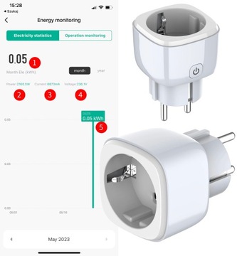 Интеллектуальная SMART WiFi SOCKET TUYA Ваттметр