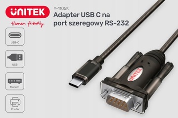 КАБЕЛЬ-АДАПТЕР UNITEK Y-1105K USB-C — COM RS232