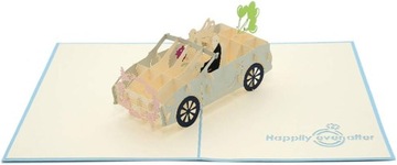 KARTKA ŚLUBNA 3D PARA W SAMOCHODZIE WESELE ŚLUB
