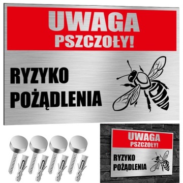 NIERDZEWNA Tabliczka UWAGA PSZCZOŁY! RYZYKO POŻĄDLENIA 30x20 Aluminium