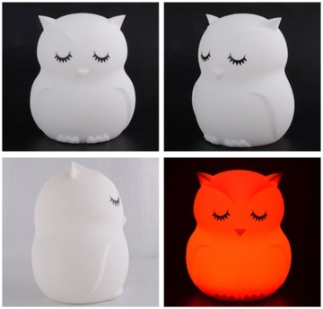 LAMPKA NOCNA SOWA DLA DZIECI KOLOROWA SILIKONOWA MIĘKKA USB-C RGB PILOT
