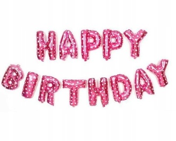ZESTAW balonów HAPPY BIRTHDAY RÓŻOWE W BIAŁE SERDUSZKA 40cm