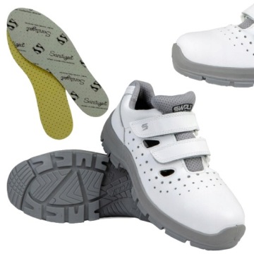 BUTY ROBOCZE MĘSKIE OCHRONNE BHP BIAŁE RZEP 36-48+ WKŁADKA ZESTAW