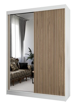 Szafa Przesuwna 150 cm Lamele Lustro drążek półki LOME 1 Biała