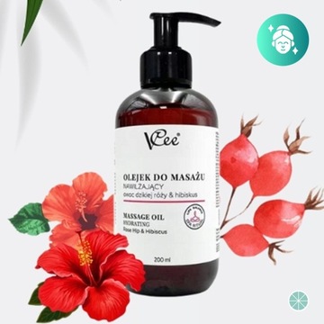 OLEJEK NAWILŻAJĄCY DO MASAŻU 200ML VCEE ORYGINALNY DZIKA RÓŻA & HIBISKUS