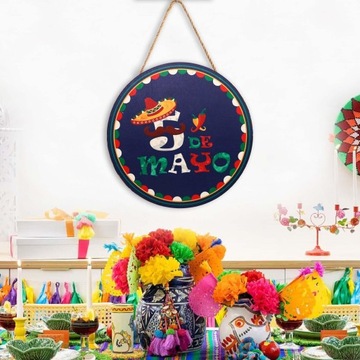 Meksykańska Fiesta Drewniana Tabliczka Wisząca Cinco DE Mayo Tabliczka Na Drzwi Przednie Styl A