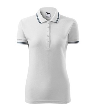 ELEGANCKA Damska Koszulka POLO biała XL z Kontrastowymi Elementami