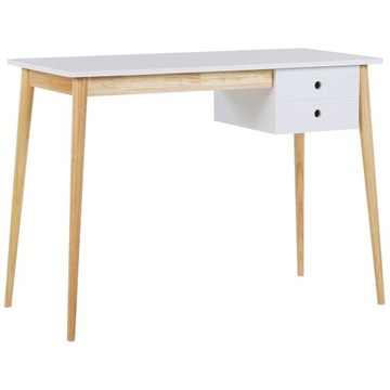 Biurko Z Szufladami 106 X 48 Cm Białe Z Jasnym Dre